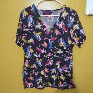 MnJ Pink Panther & Inspector Clouseau Cotton Blend Scrub Top M Halloween